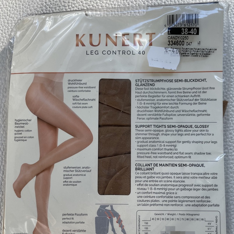 KUVA 2:  Uudet KUNERT Leg Control muotoilevat  sukkahousut, väri  Candy, 40 den, puolipeittävä, kiiltävä.
Koko 38-40. 